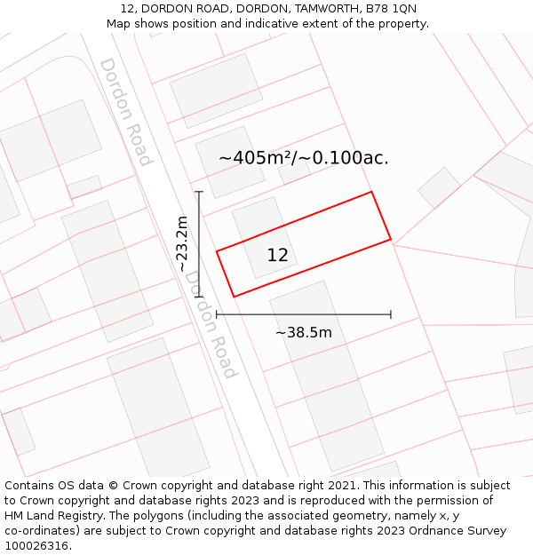 12, DORDON ROAD, DORDON, TAMWORTH, B78 1QN: Plot and title map