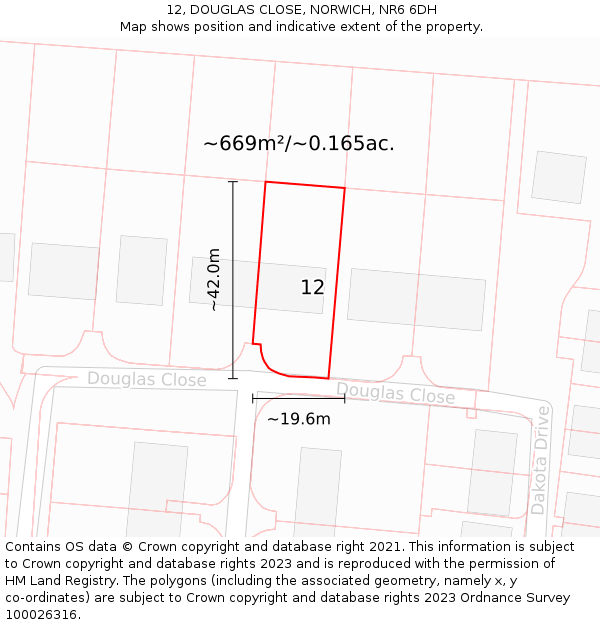 12, DOUGLAS CLOSE, NORWICH, NR6 6DH: Plot and title map