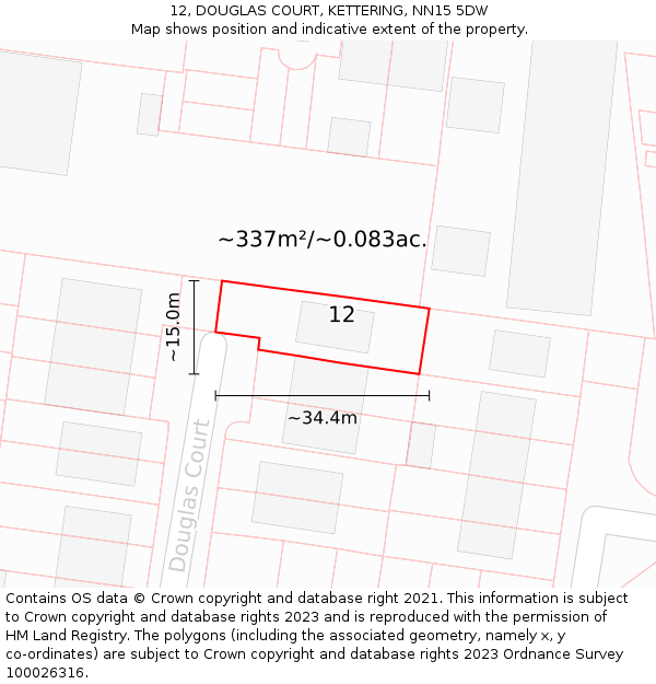 12, DOUGLAS COURT, KETTERING, NN15 5DW: Plot and title map