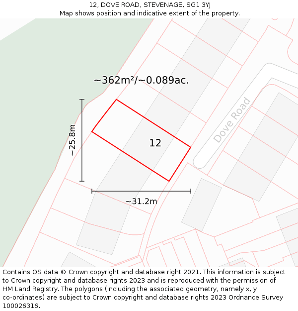 12, DOVE ROAD, STEVENAGE, SG1 3YJ: Plot and title map