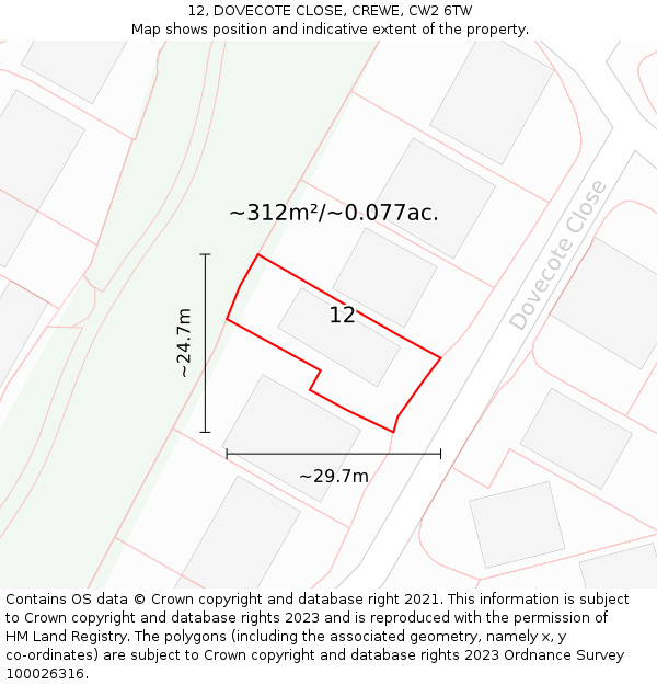 12, DOVECOTE CLOSE, CREWE, CW2 6TW: Plot and title map
