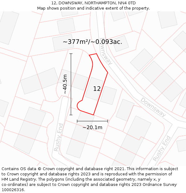 12, DOWNSWAY, NORTHAMPTON, NN4 0TD: Plot and title map