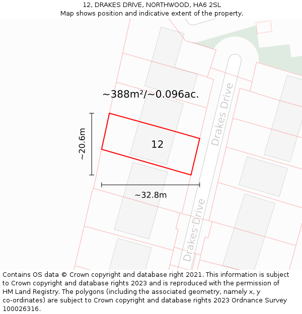 12, DRAKES DRIVE, NORTHWOOD, HA6 2SL: Plot and title map