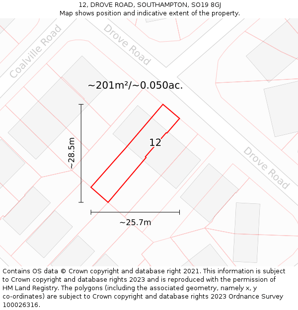 12, DROVE ROAD, SOUTHAMPTON, SO19 8GJ: Plot and title map