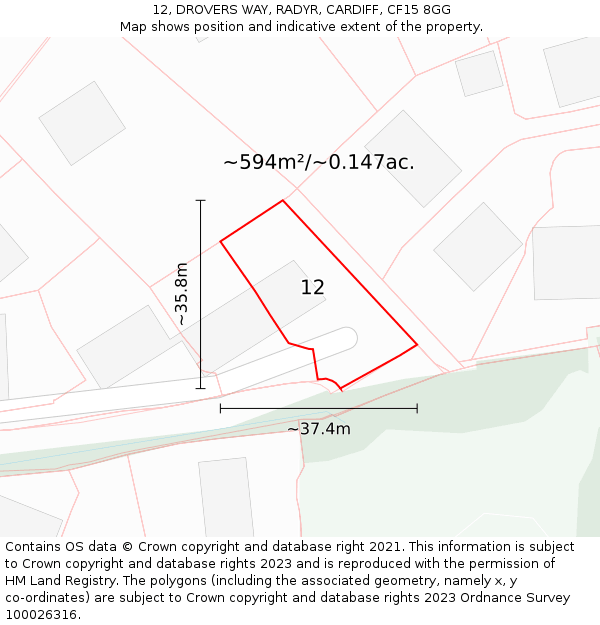 12, DROVERS WAY, RADYR, CARDIFF, CF15 8GG: Plot and title map