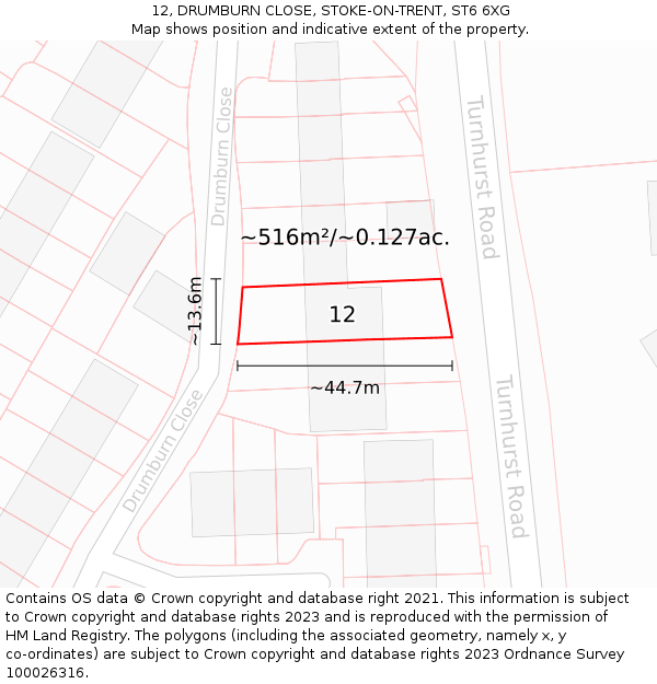 12, DRUMBURN CLOSE, STOKE-ON-TRENT, ST6 6XG: Plot and title map