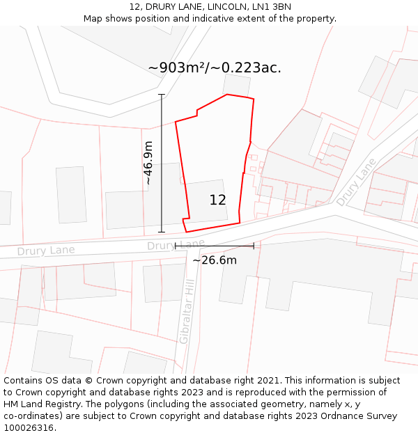 12, DRURY LANE, LINCOLN, LN1 3BN: Plot and title map