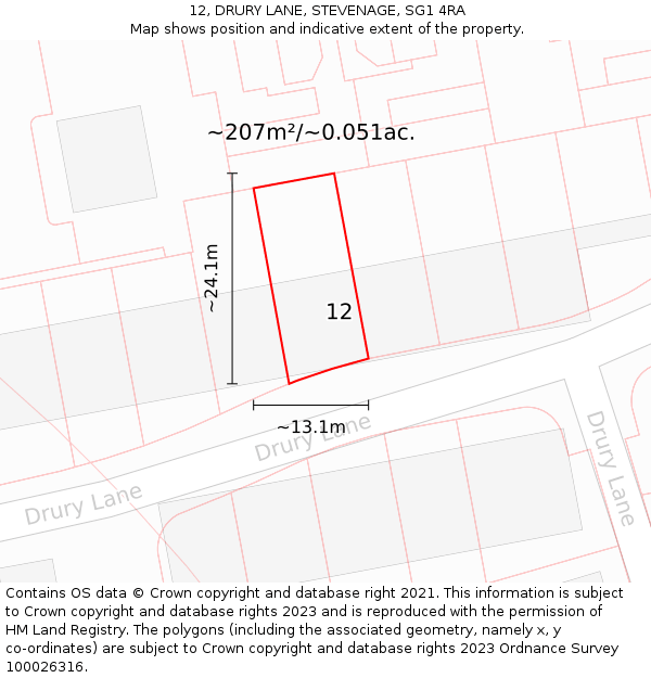 12, DRURY LANE, STEVENAGE, SG1 4RA: Plot and title map