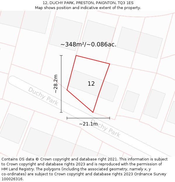 12, DUCHY PARK, PRESTON, PAIGNTON, TQ3 1ES: Plot and title map