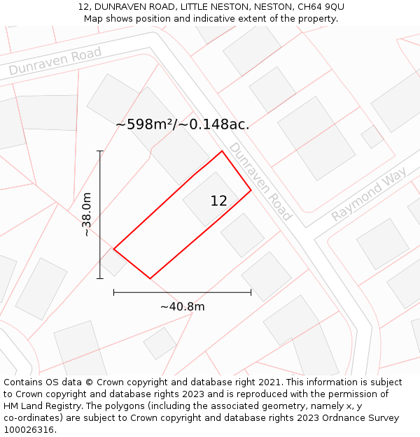 12, DUNRAVEN ROAD, LITTLE NESTON, NESTON, CH64 9QU: Plot and title map