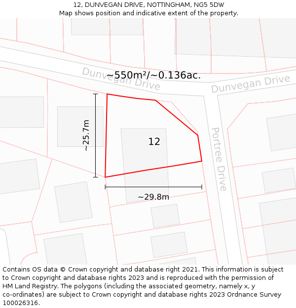 12, DUNVEGAN DRIVE, NOTTINGHAM, NG5 5DW: Plot and title map