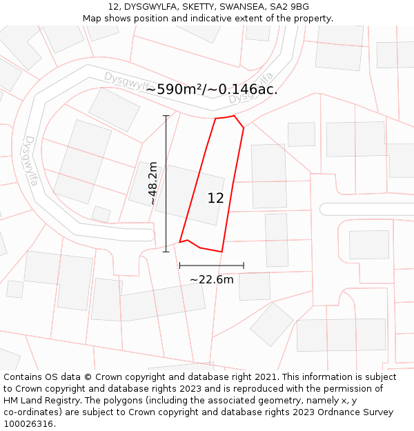 12, DYSGWYLFA, SKETTY, SWANSEA, SA2 9BG: Plot and title map