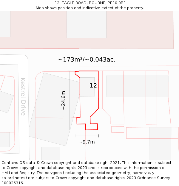 12, EAGLE ROAD, BOURNE, PE10 0BF: Plot and title map