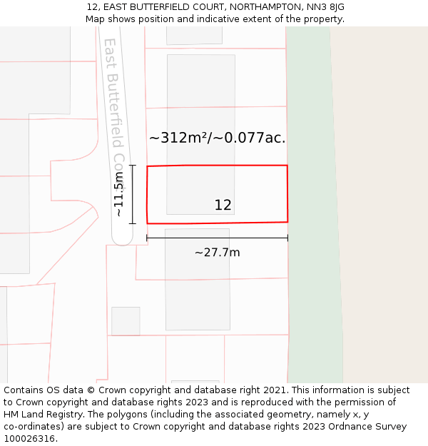 12, EAST BUTTERFIELD COURT, NORTHAMPTON, NN3 8JG: Plot and title map