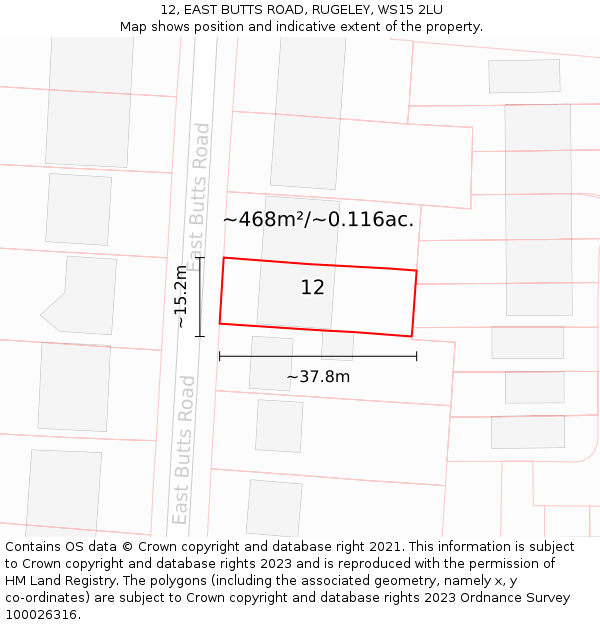 12, EAST BUTTS ROAD, RUGELEY, WS15 2LU: Plot and title map