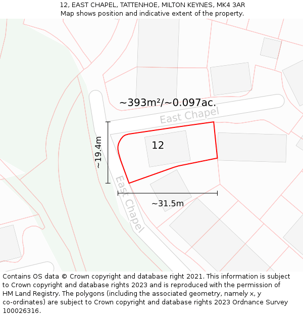 12, EAST CHAPEL, TATTENHOE, MILTON KEYNES, MK4 3AR: Plot and title map