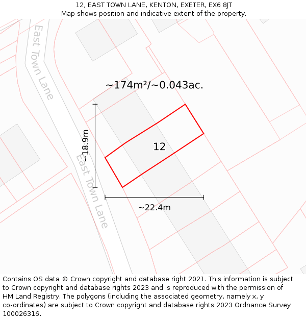 12, EAST TOWN LANE, KENTON, EXETER, EX6 8JT: Plot and title map