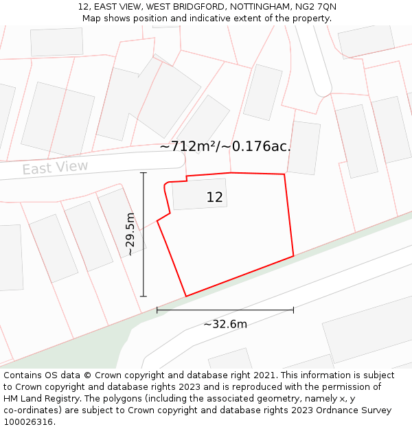 12, EAST VIEW, WEST BRIDGFORD, NOTTINGHAM, NG2 7QN: Plot and title map