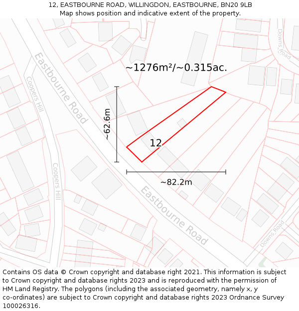 12, EASTBOURNE ROAD, WILLINGDON, EASTBOURNE, BN20 9LB: Plot and title map