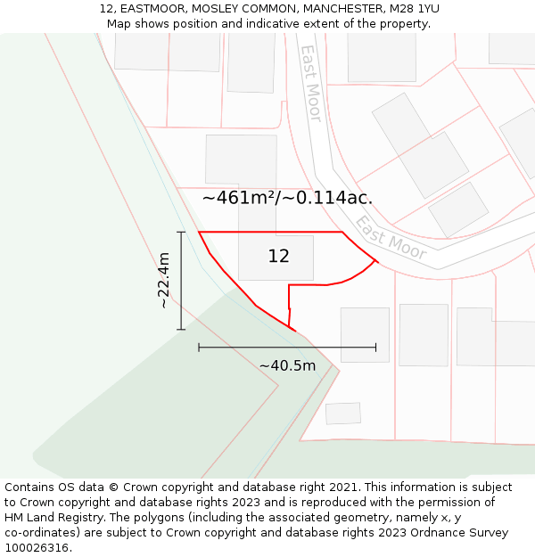 12, EASTMOOR, MOSLEY COMMON, MANCHESTER, M28 1YU: Plot and title map
