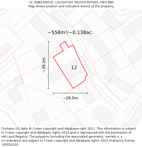 12, EBBSGROVE, LOUGHTON, MILTON KEYNES, MK5 8BD: Plot and title map