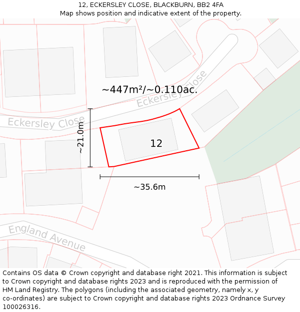 12, ECKERSLEY CLOSE, BLACKBURN, BB2 4FA: Plot and title map