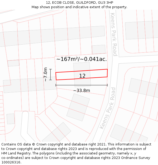 12, ECOB CLOSE, GUILDFORD, GU3 3HP: Plot and title map