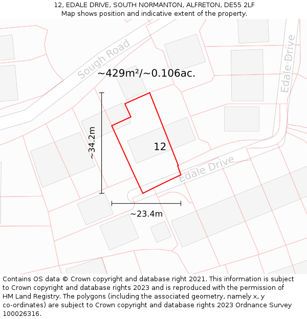 12, EDALE DRIVE, SOUTH NORMANTON, ALFRETON, DE55 2LF: Plot and title map