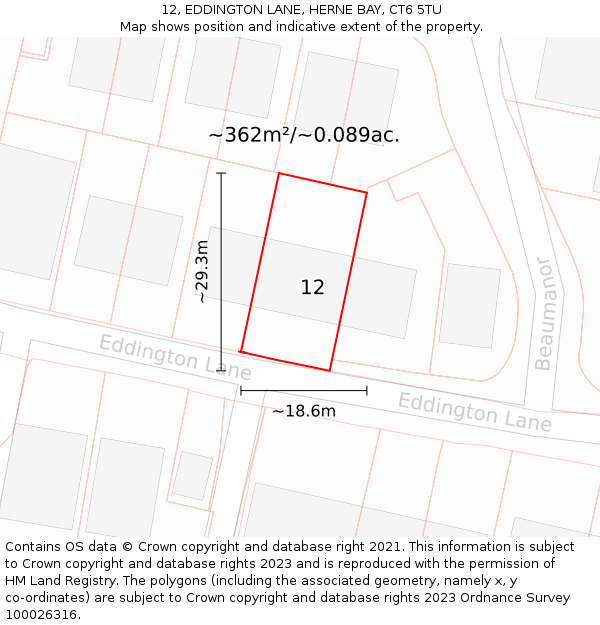 12, EDDINGTON LANE, HERNE BAY, CT6 5TU: Plot and title map