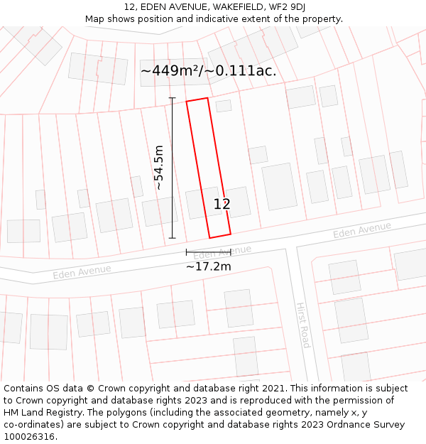 12, EDEN AVENUE, WAKEFIELD, WF2 9DJ: Plot and title map