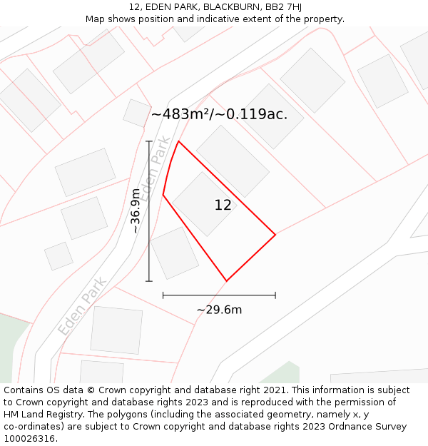 12, EDEN PARK, BLACKBURN, BB2 7HJ: Plot and title map