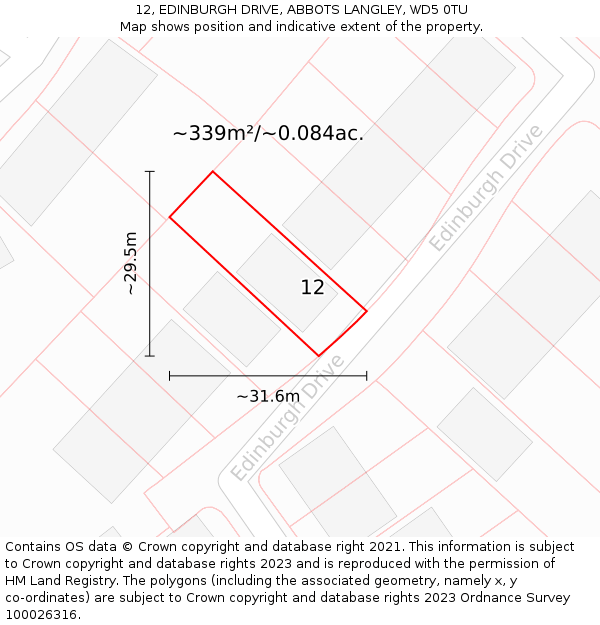 12, EDINBURGH DRIVE, ABBOTS LANGLEY, WD5 0TU: Plot and title map