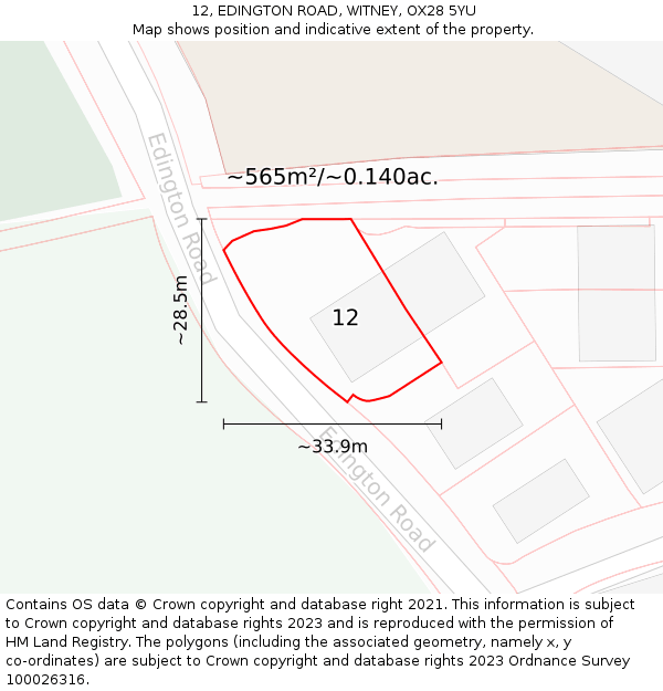 12, EDINGTON ROAD, WITNEY, OX28 5YU: Plot and title map