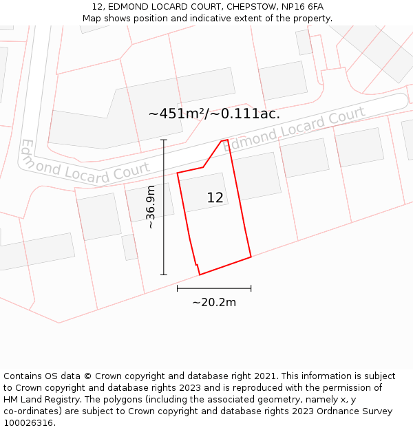 12, EDMOND LOCARD COURT, CHEPSTOW, NP16 6FA: Plot and title map