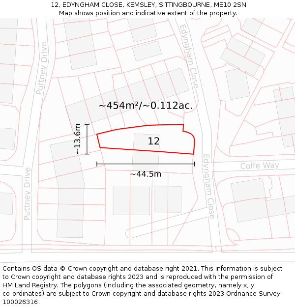 12, EDYNGHAM CLOSE, KEMSLEY, SITTINGBOURNE, ME10 2SN: Plot and title map