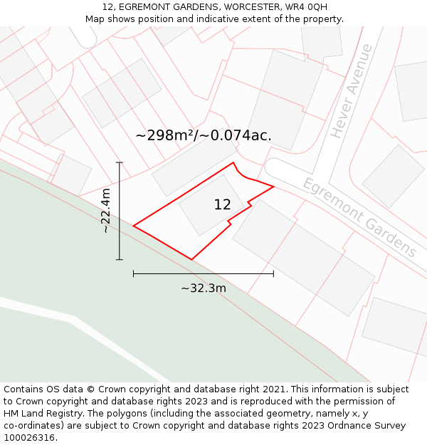 12, EGREMONT GARDENS, WORCESTER, WR4 0QH: Plot and title map