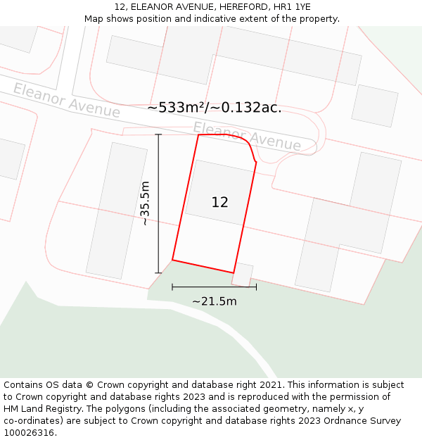 12, ELEANOR AVENUE, HEREFORD, HR1 1YE: Plot and title map