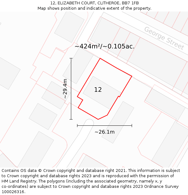 12, ELIZABETH COURT, CLITHEROE, BB7 1FB: Plot and title map