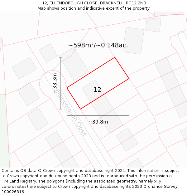 12, ELLENBOROUGH CLOSE, BRACKNELL, RG12 2NB: Plot and title map