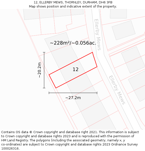 12, ELLERBY MEWS, THORNLEY, DURHAM, DH6 3FB: Plot and title map