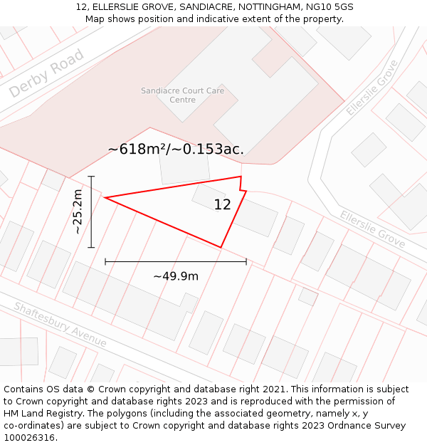 12, ELLERSLIE GROVE, SANDIACRE, NOTTINGHAM, NG10 5GS: Plot and title map