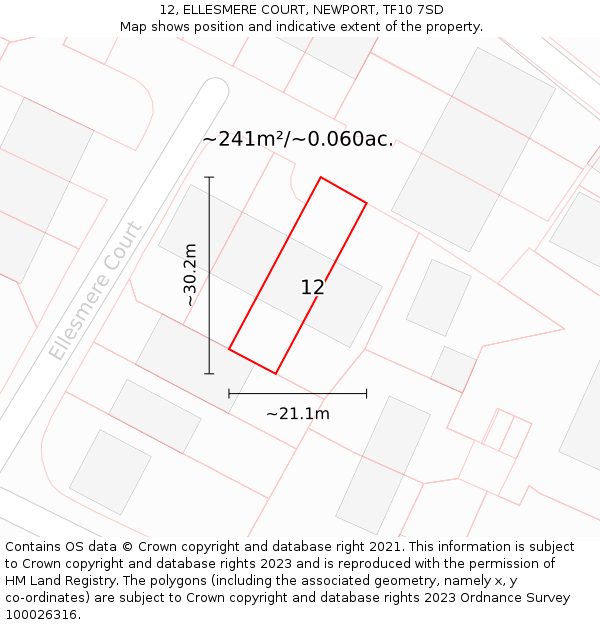 12, ELLESMERE COURT, NEWPORT, TF10 7SD: Plot and title map