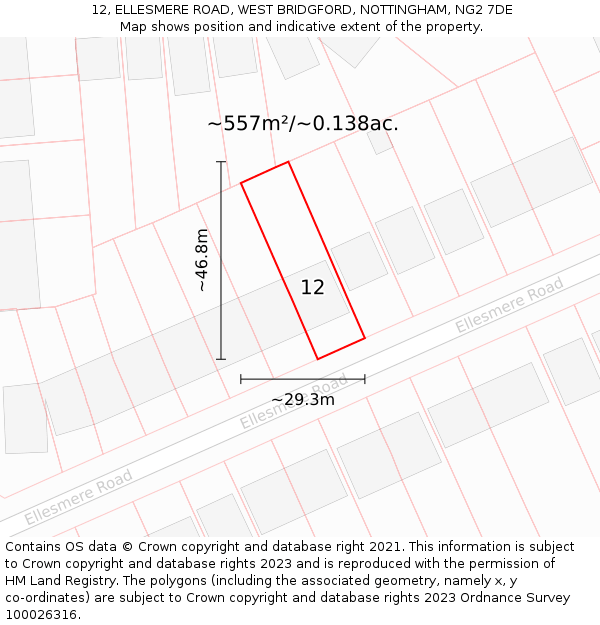 12, ELLESMERE ROAD, WEST BRIDGFORD, NOTTINGHAM, NG2 7DE: Plot and title map