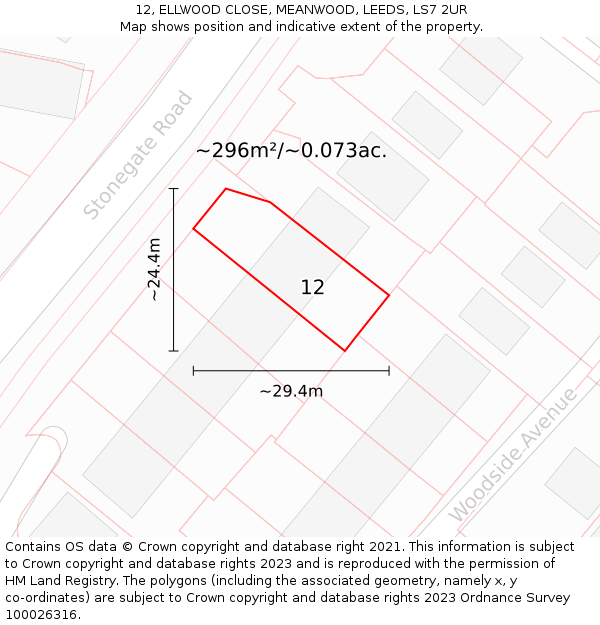 12, ELLWOOD CLOSE, MEANWOOD, LEEDS, LS7 2UR: Plot and title map