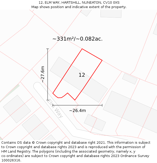 12, ELM WAY, HARTSHILL, NUNEATON, CV10 0XS: Plot and title map