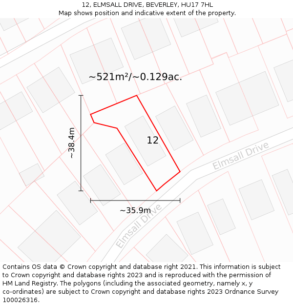 12, ELMSALL DRIVE, BEVERLEY, HU17 7HL: Plot and title map