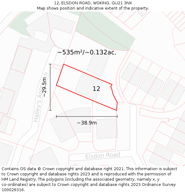 12, ELSDON ROAD, WOKING, GU21 3NX: Plot and title map