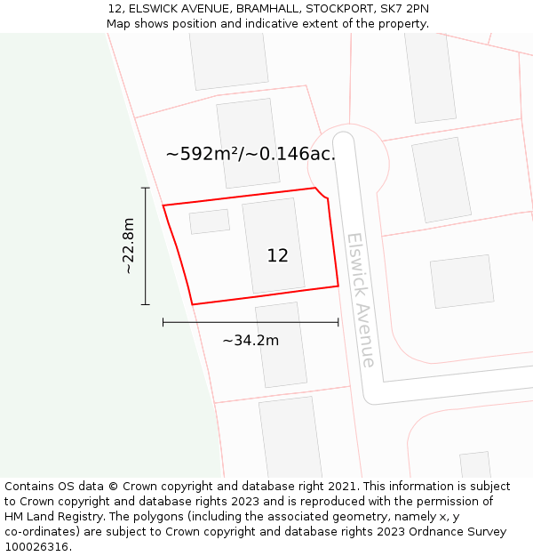 12, ELSWICK AVENUE, BRAMHALL, STOCKPORT, SK7 2PN: Plot and title map