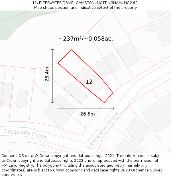 12, ELTERWATER DRIVE, GAMSTON, NOTTINGHAM, NG2 6PL: Plot and title map