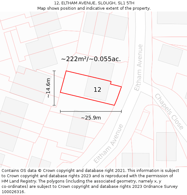 12, ELTHAM AVENUE, SLOUGH, SL1 5TH: Plot and title map